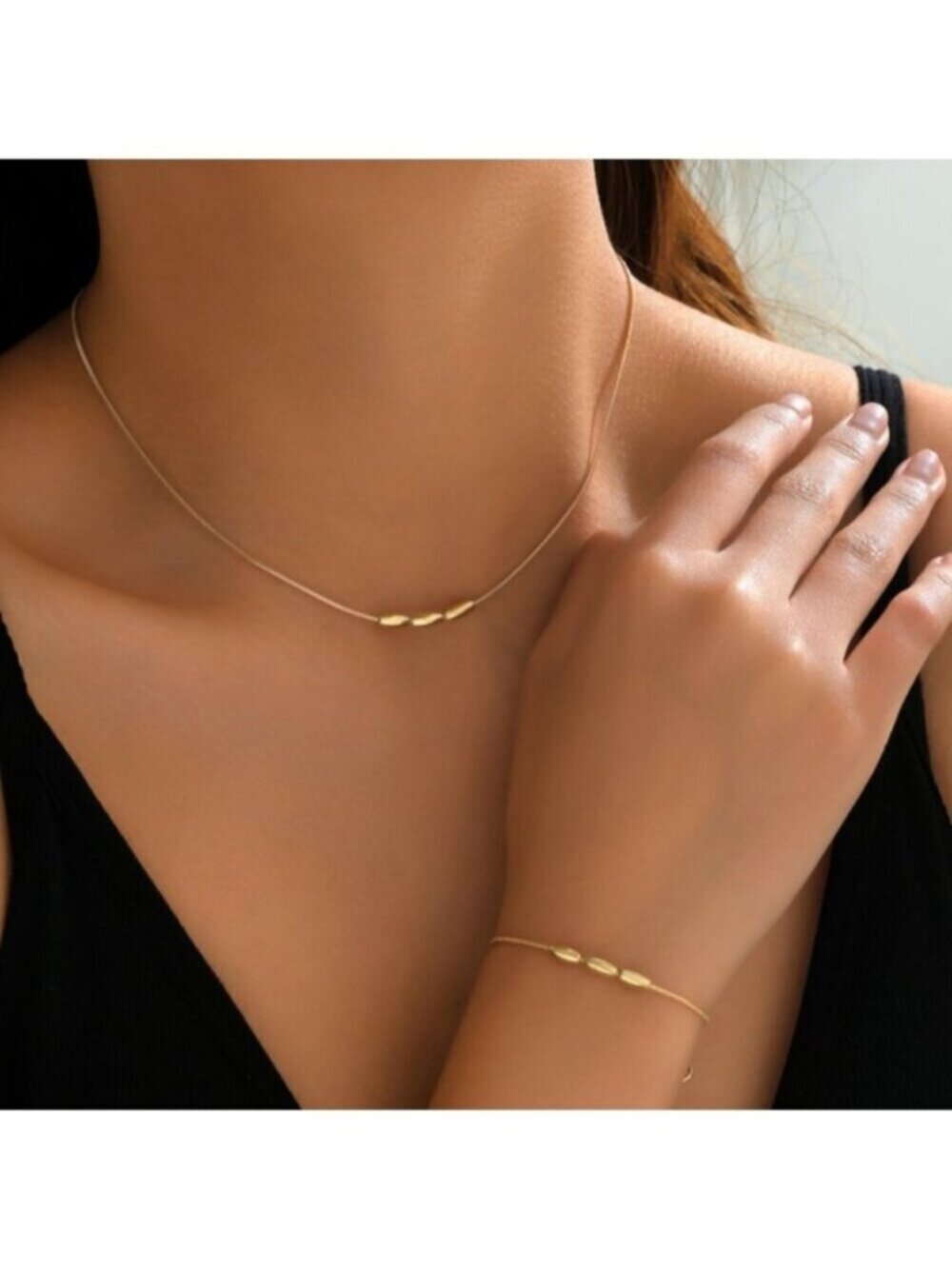 18K Gold-Filled Oval Bead Necklace & Bracelet Set